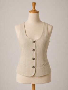RW&CO. Beige Linen-Blend Button Front Tailored Vest – Size XXS